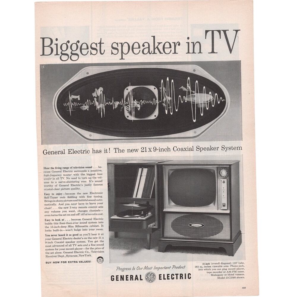 General Electric Television Magazine Advertisement 1950s Vintage GE TV Speaker